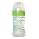 Photo du Chicco Biberon En Plastique avec Tétine en Silicone et un Flux Normal utilisable dés la naissance avec une capacité de 150 ml - Motifs petits pois verts et cœurs en vert
