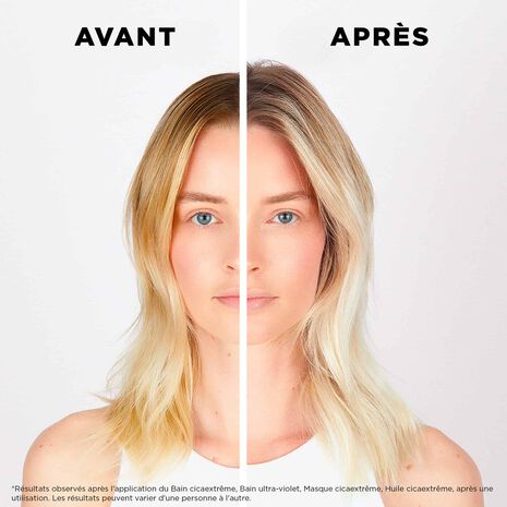 Photo du avant et apres l'utilisation des soins de la gamme Blond Absolu de Kérastase