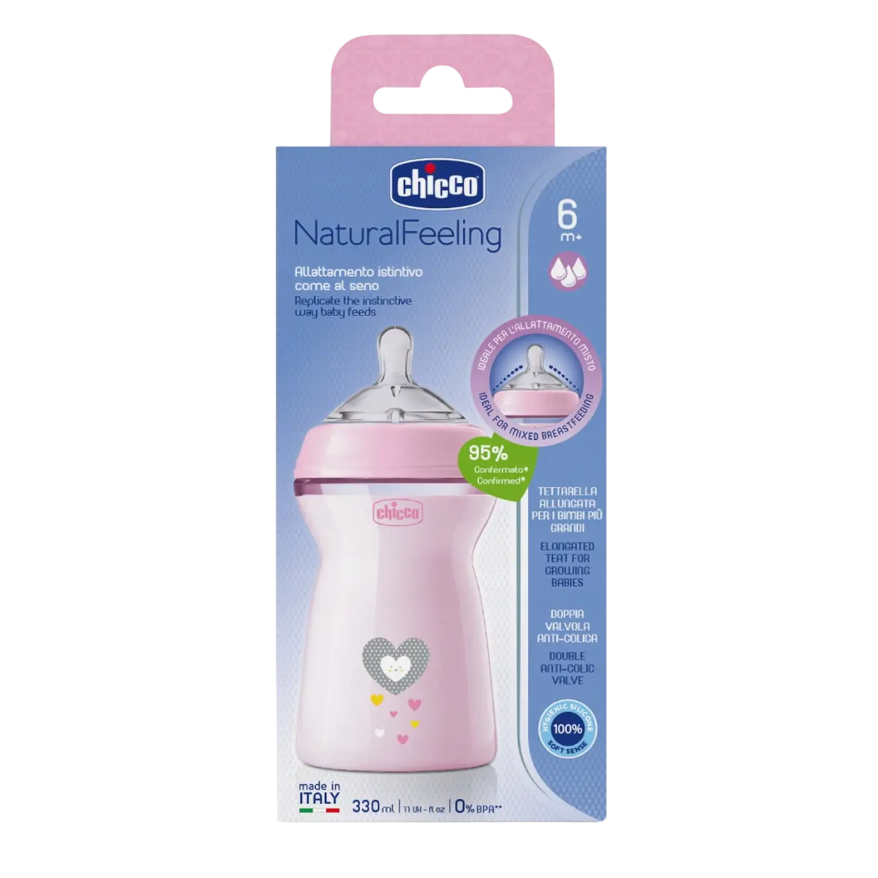 Kit 3 Biberon Chicco Natural Feeling - 150ml, 250ml, 330ml - Con Valvola Anti-colica E Tappo Salvagoccia - Foto 10